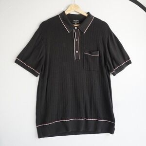 Todd Snyder Black Silk Cotton Ribbed Knit Sweater Polo Camp Shirt L Old Money